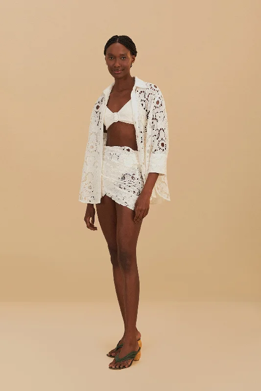 White Sun Eyelet Wrap Mini Skirt corduroy skirt textured