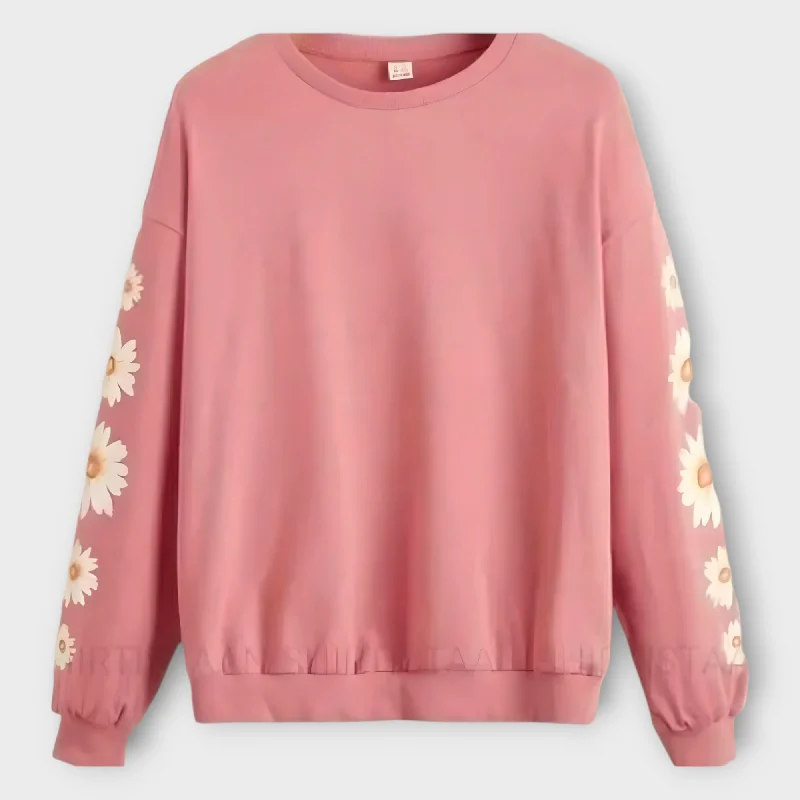 Winter Pink  Flowers Printed Sweatshirt For Women's Hoodie with Contrast Stitching Detailed Premium