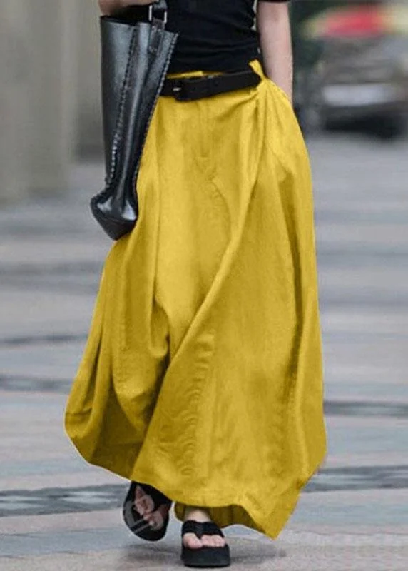 Women Cotton High Elastic Waist Side Pocket Zipper Solid Casual Skirts casual skirt length