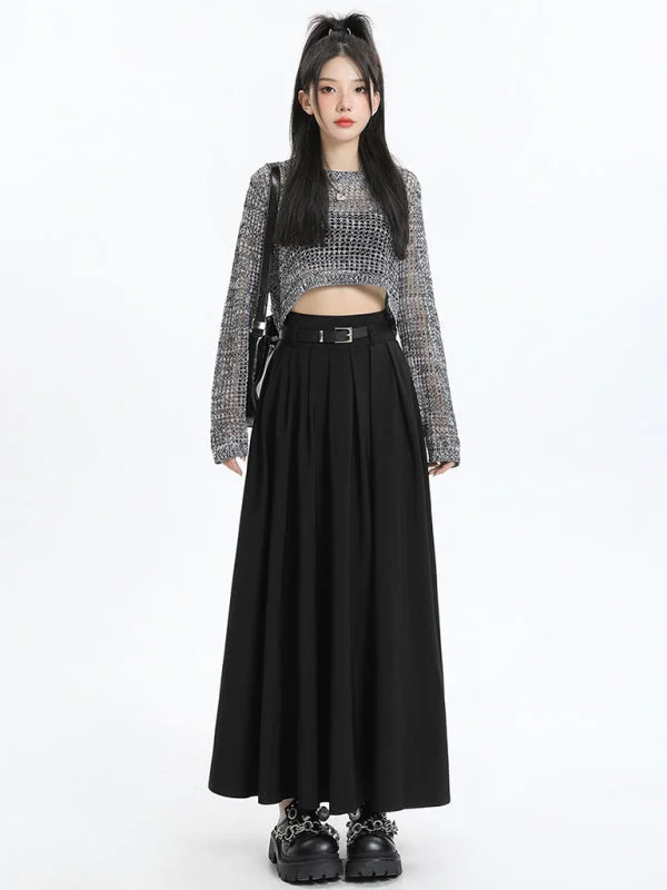 Women's A-line pleated skirt with wide hem zip skirt side