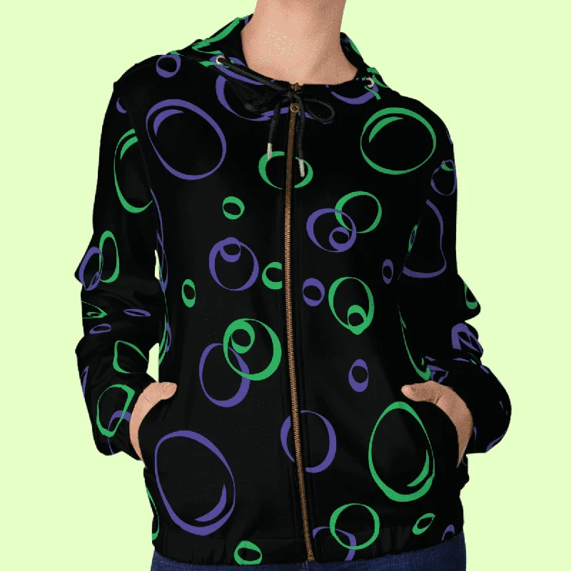 Women’s Blue And Green Bubbles Full Zip Hoodie Hoodie with Toggle Buttons Decorative Unique Women’s Blue And Green Bubbles Full Zip Hoodie Hoodie with Toggle Buttons Decorative Unique