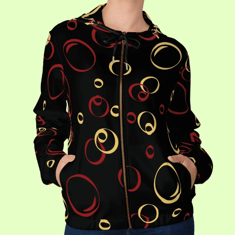 Women’s Red And Gold Bubbles Full Zip Hoodie Hoodie with Applique Textured Unique