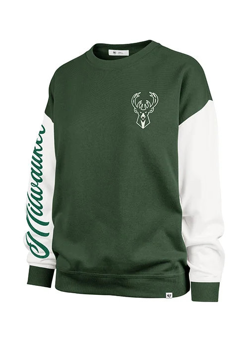 Women's '47 Brand Andie Double Arena Milwaukee Bucks Crewneck Sweatshirt Hoodie with V-Neck Classic Versatile Women's '47 Brand Andie Double Arena Milwaukee Bucks Crewneck Sweatshirt Hoodie with V-Neck Classic Versatile