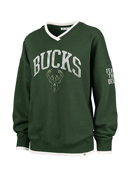 Women's '47 Brand Milwaukee Bucks Wax Pack Daze Crewneck Sweatshirt Hooded Sweatshirt Casual Wear Street Style Women's '47 Brand Milwaukee Bucks Wax Pack Daze Crewneck Sweatshirt Hooded Sweatshirt Casual Wear Street Style