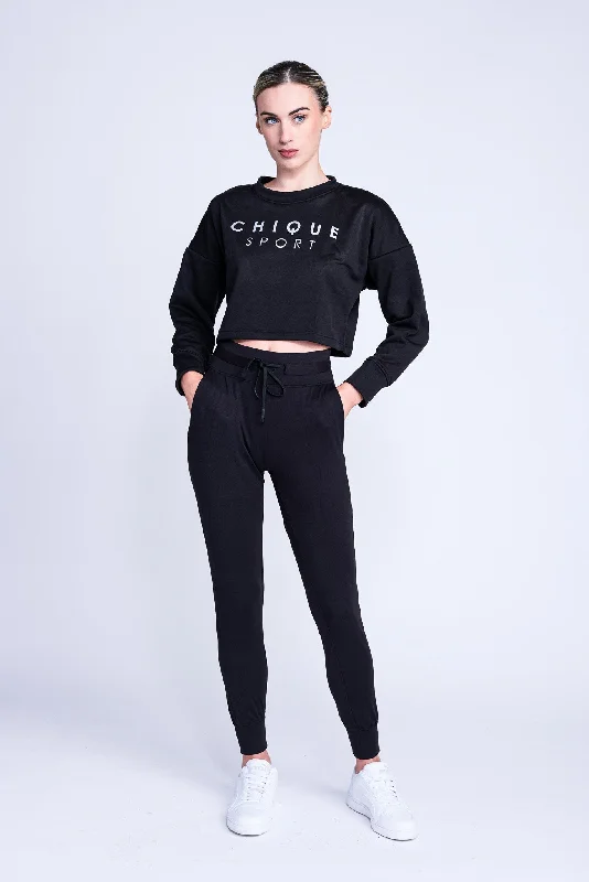 Cropped Sweatshirt in Black Hoodie with Snap Buttons Easy Quick