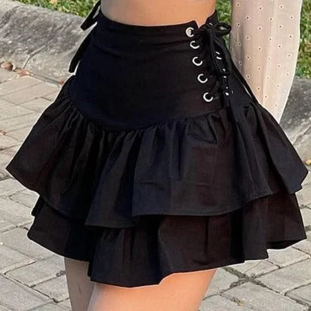 Women's E-girl High Waist Bandage Mini Skirt lace skirt intricate