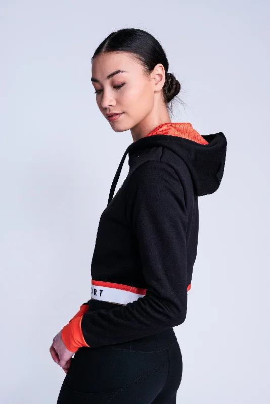 Fearless Crop Hoodie in Black and Orange Hoodie with Lining Warm Insulated