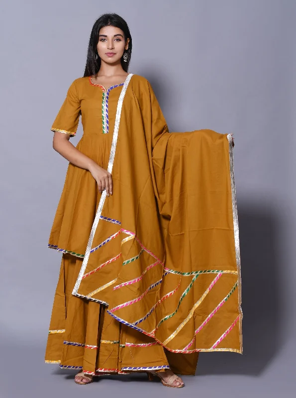 Women's Mustard Hand Block Printed Peplum Top & Skirt Set - Saras The Label leather skirt sleek