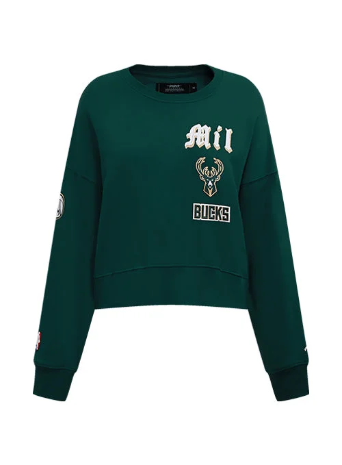 Women's Pro Standard Old English Milwaukee Bucks Crewneck Sweatshirt Hoodie with Camouflage Military Edgy