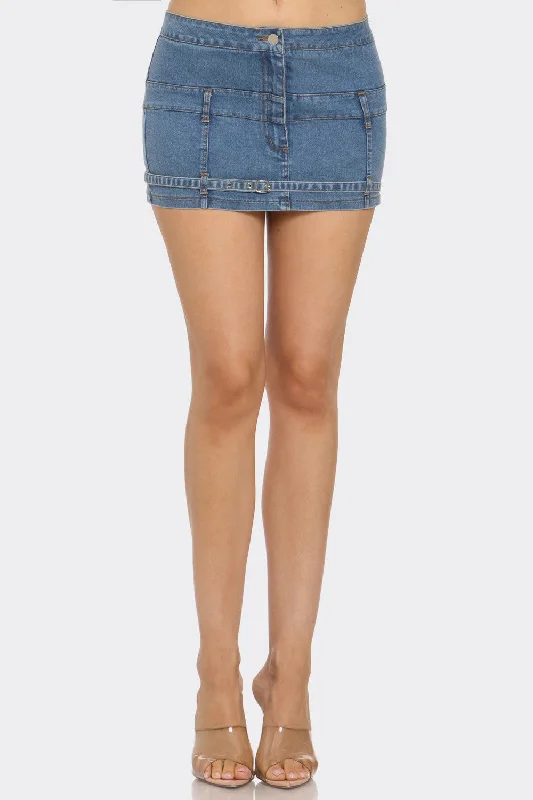 Women's Super Mini Stretch Denim Skirt - VESVMS10056 satin skirt smooth