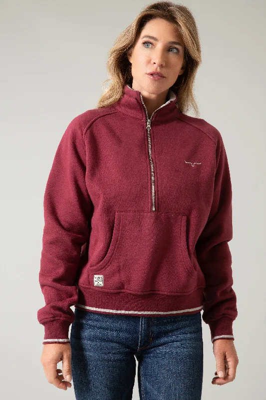 Malta Cropped Quarter Zip Sweatshirt Hoodie with Bell Sleeves Flared Feminine