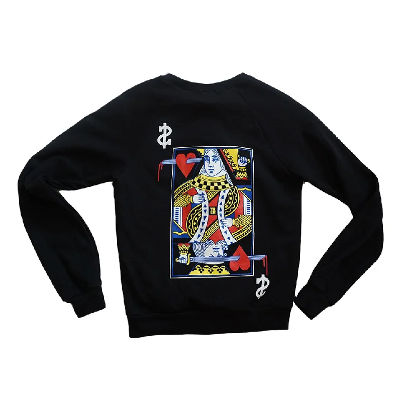 Womens True Royalty Crewneck Sweatshirt Black Hoodie with Hem Fringe Bohemian Relaxed