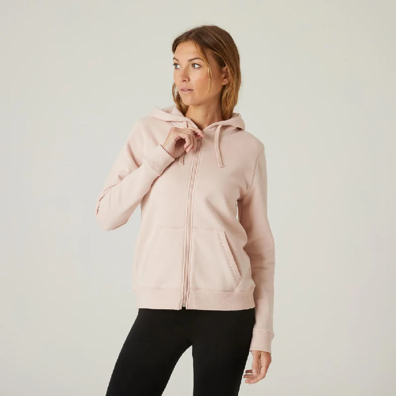 Women's Zip-Up Fitness Hoodie 500 - Pink Hoodie with Elastic Cuffs Stretchable Comfortable