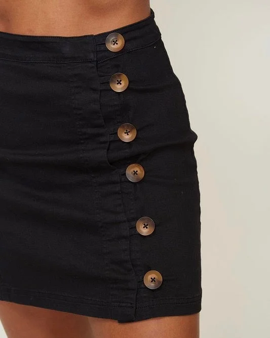 Woven Side Button Up Essential Mini Skirt in Black slim fit skirt