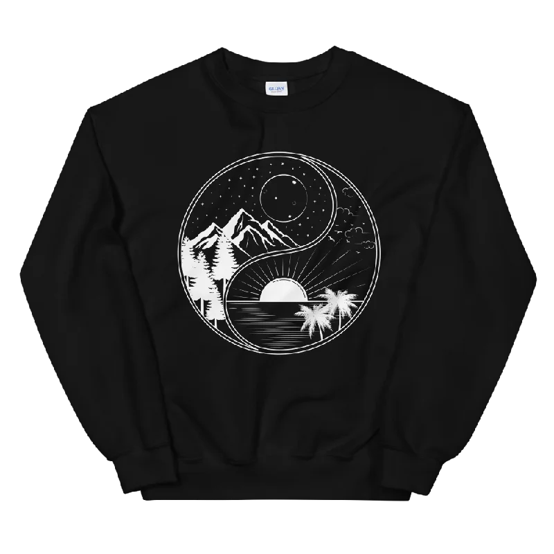 Yin Yang Nature Graphic Sweatshirt Hoodie with Distressed Vintage Worn