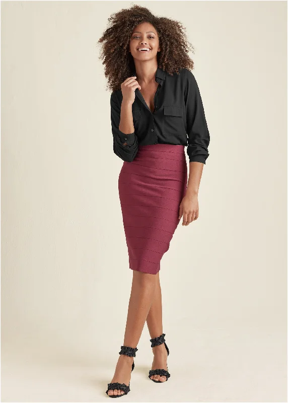 Midi Bandage Skirt - Wine cotton skirt soft
