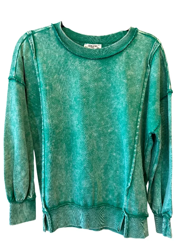 Zenana Acid-Wash Sweatshirt Hoodie with Button Placket Classic Preppy